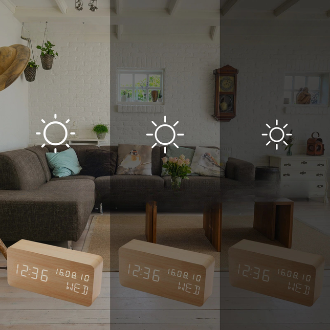 Moderne houten wekker met LED verlichting