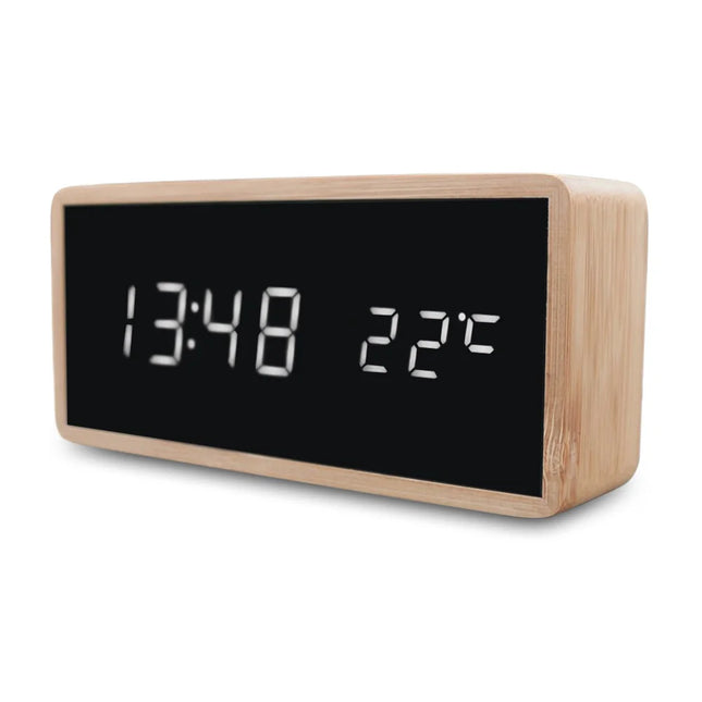 Houten wekker met temperatuurweergave