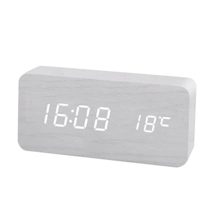 Houten wekker met witte LED cijfers