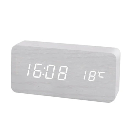 Houten wekker met witte LED cijfers