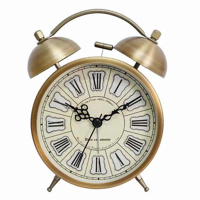 Vintage wekker op batterijen bronskleurig