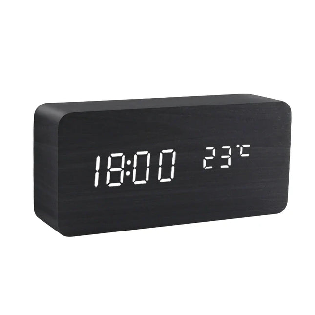 Donker houten wekker met LED display