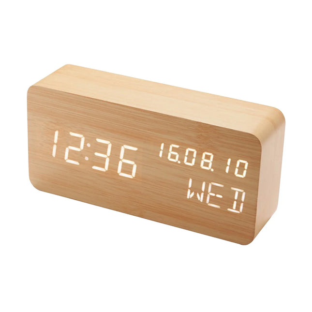 Moderne houten wekker met LED verlichting
