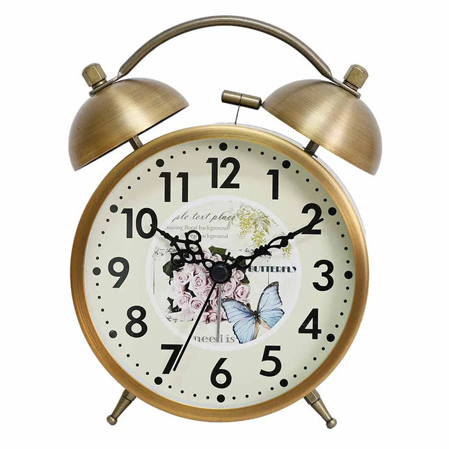 Vintage wekker op batterijen bronskleurig