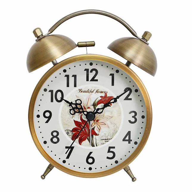 Vintage wekker op batterijen bronskleurig