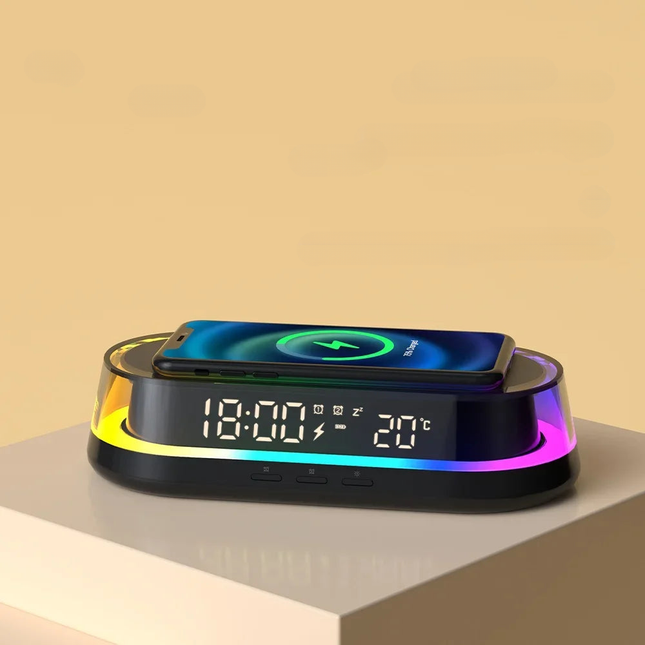 Wekker met draadloze oplader en sfeerlicht