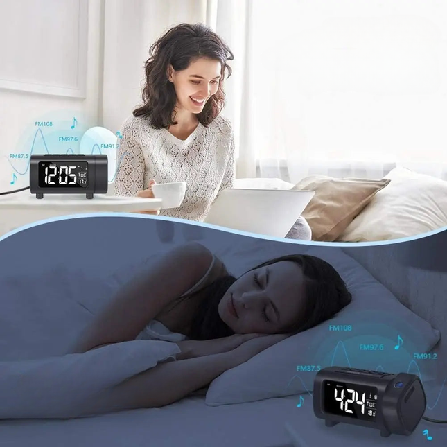 Wekkerradio met projector voor het plafond