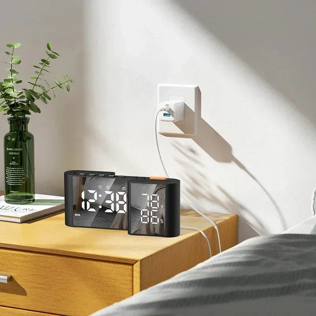 Wekkerradio met spiegel display en temperatuur
