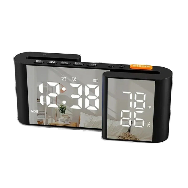 Wekkerradio met spiegel display en temperatuur