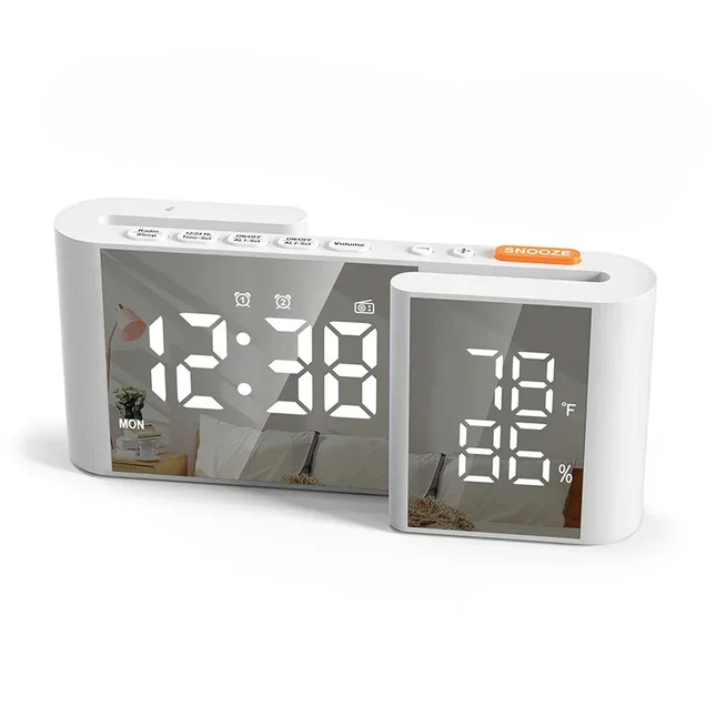 Wekkerradio met spiegel display en temperatuur