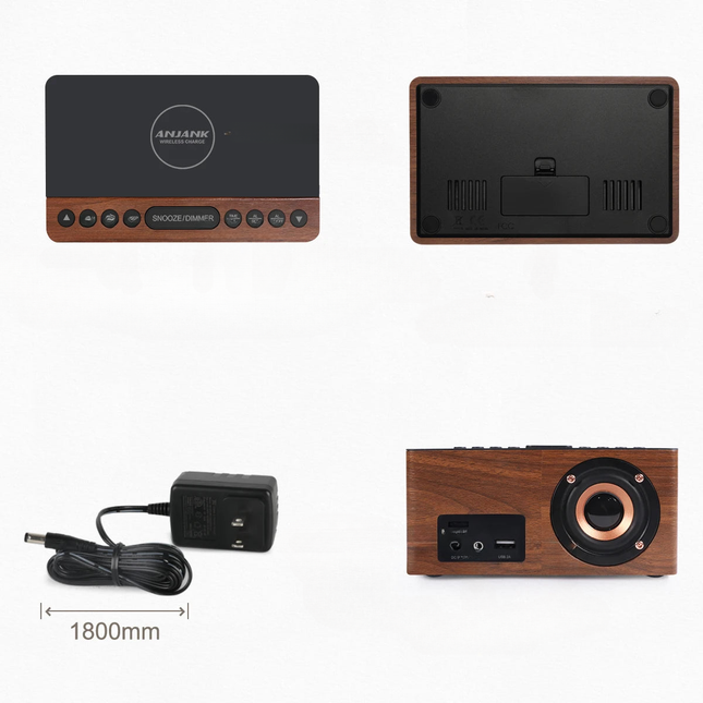 Houten wekkerradio met draadloze oplader