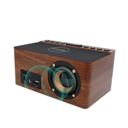 Houten wekkerradio met draadloze oplader