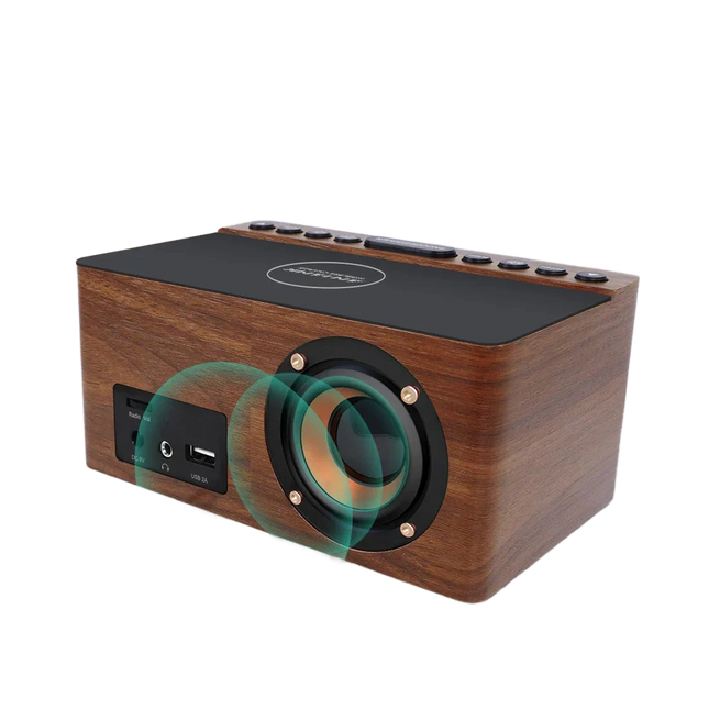 Houten wekkerradio met draadloze oplader