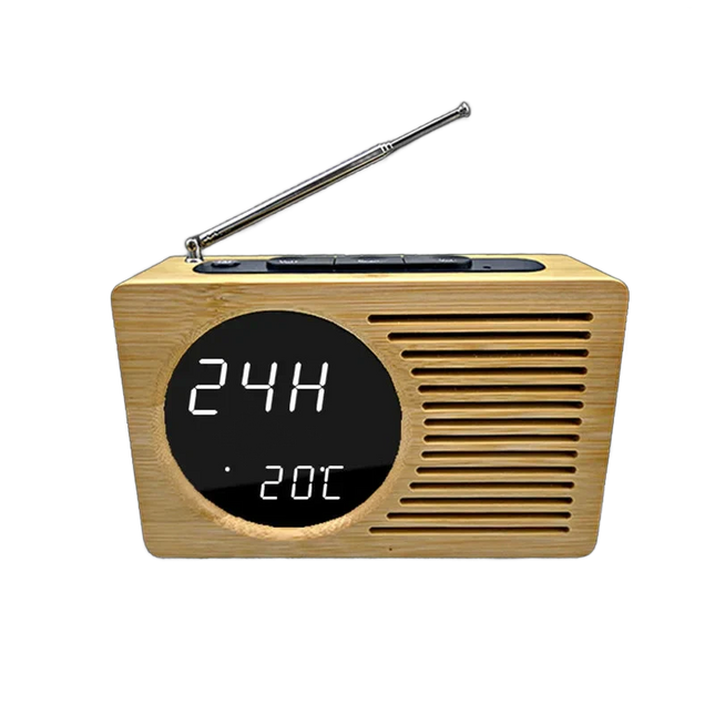 Houten wekkerradio met digitaal display