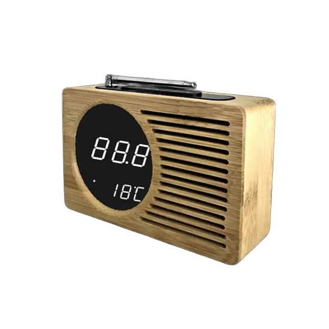 Houten wekkerradio met digitaal display