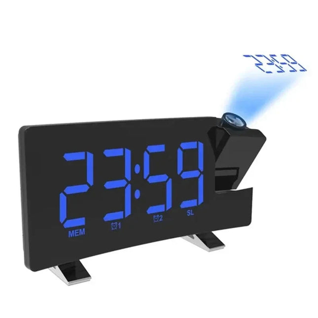 Projectie wekkerradio met blauwe cijfers