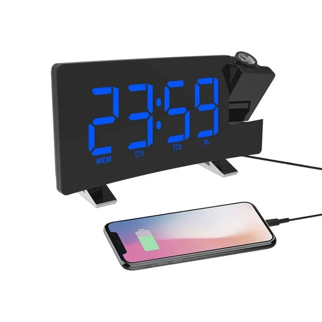 Projectie wekkerradio met blauwe cijfers