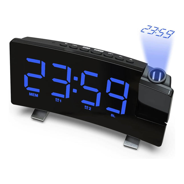 Projectie wekkerradio met blauwe cijfers