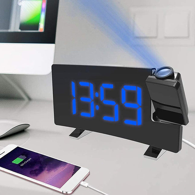 Projectie wekkerradio met blauwe cijfers