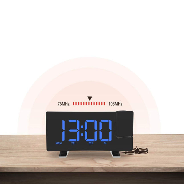 Projectie wekkerradio met blauwe cijfers