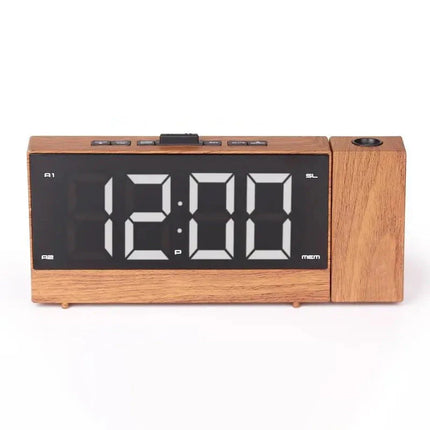 Wekkerradio met projector in houtlook