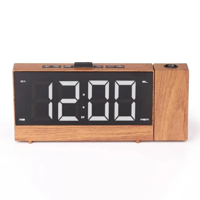 Wekkerradio met projector in houtlook
