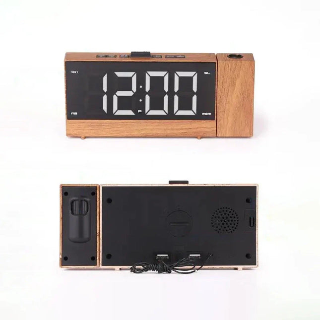 Wekkerradio met projector in houtlook