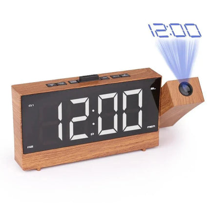 Wekkerradio met projector in houtlook