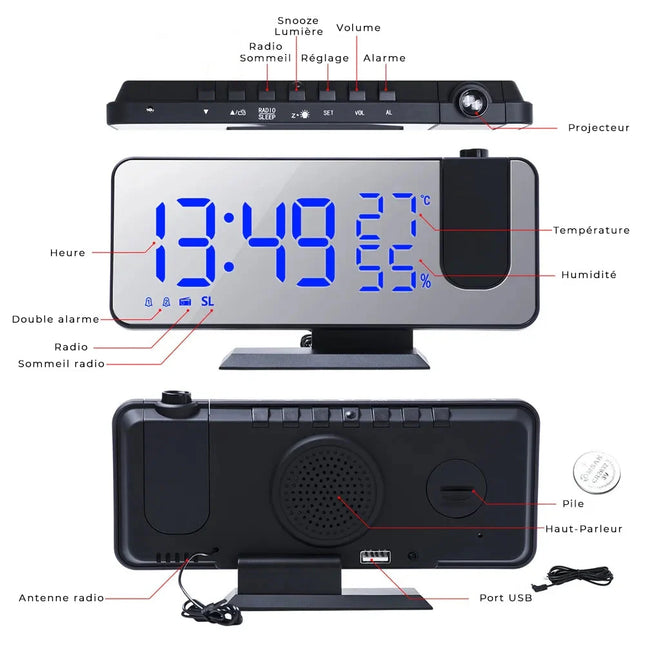 Design wekkerradio met projectie en radio