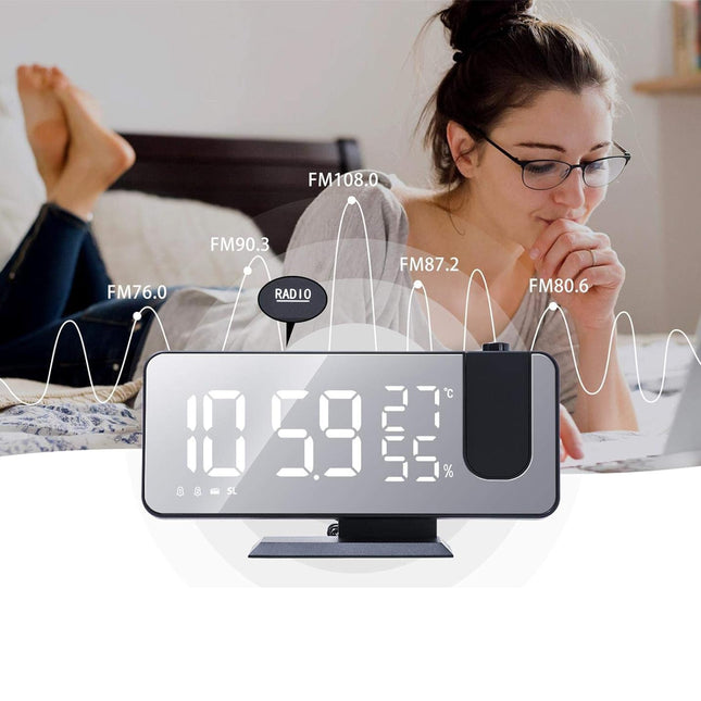 Projectiewekker met radio en thermometer
