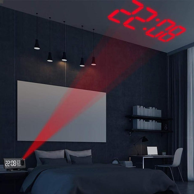 Projectiewekker met radio en thermometer