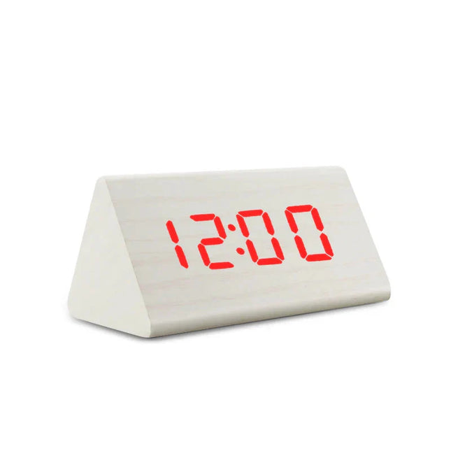 Witte houten digitale wekker driehoek
