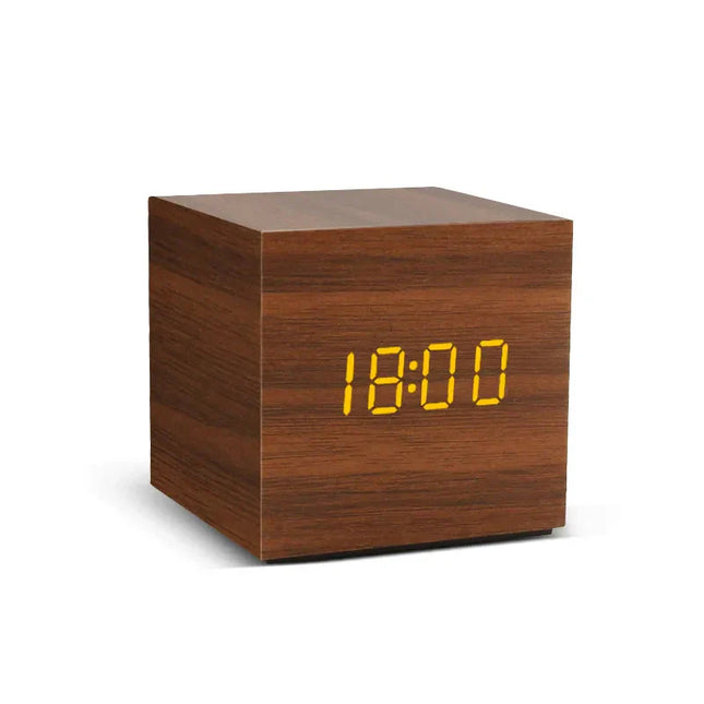 Houten digitale kubus wekker