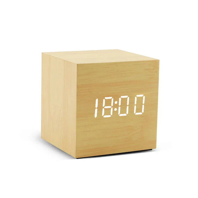 Houten digitale kubus wekker