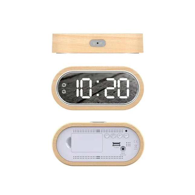 Houten LED wekker met spiegeldisplay