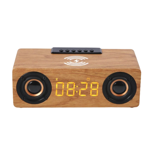 Houten wekker met draadloze oplader