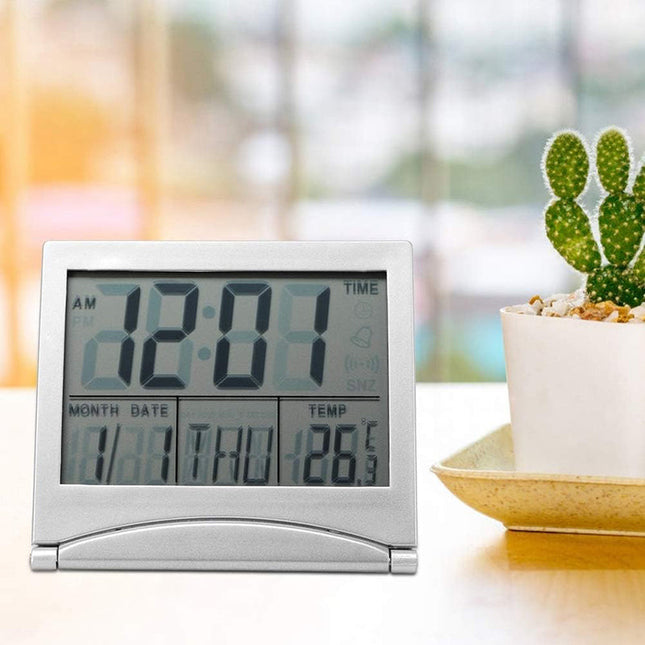 Opvouwbare digitale reiswekker met temperatuur