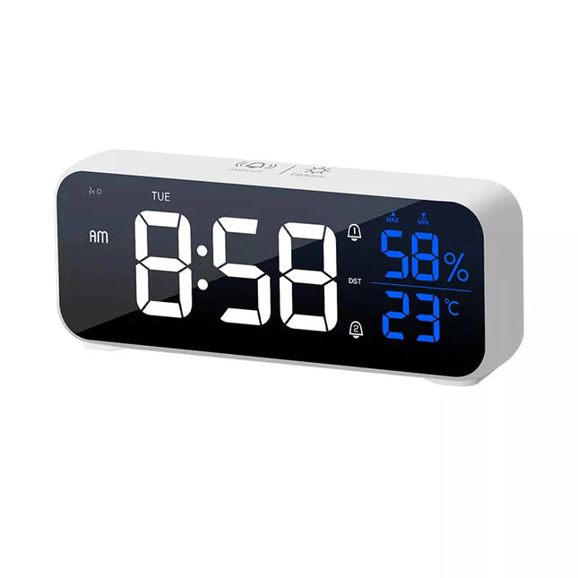 Witte digitale wekker met temperatuur
