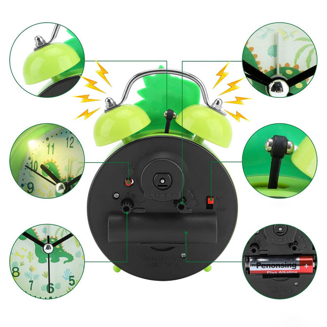 Groene dinosaurus kinderwekker met bel