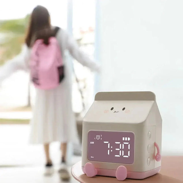 Kinderwekker in de vorm van melkpak