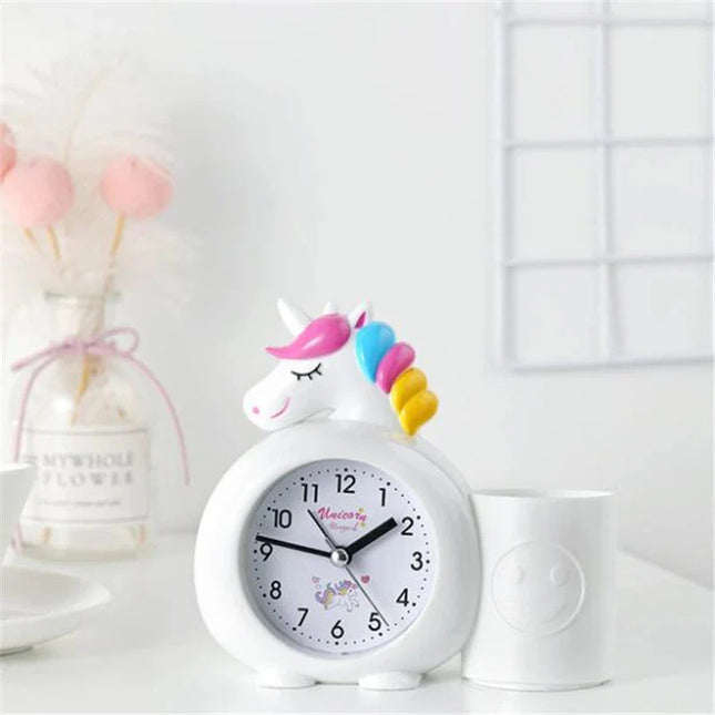 Witte eenhoorn wekker met pennenhouder