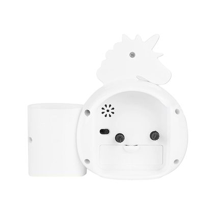 Witte eenhoorn wekker met pennenhouder