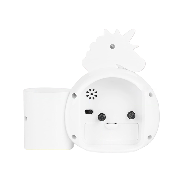Witte eenhoorn wekker met pennenhouder
