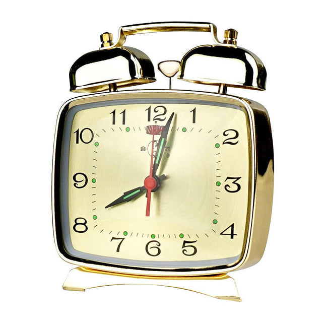 Kleine vierkante mechanische wekker goud