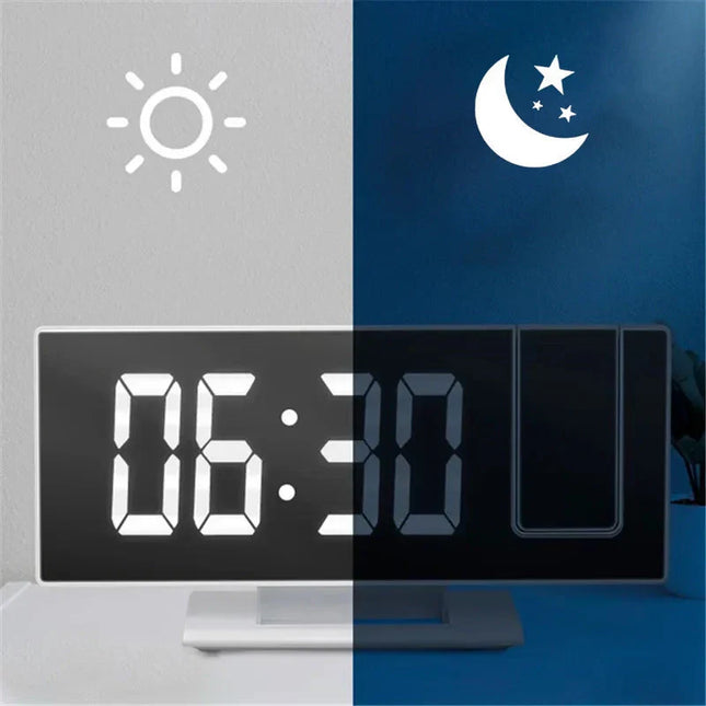 Witte spiegelwekker met tijdprojectie