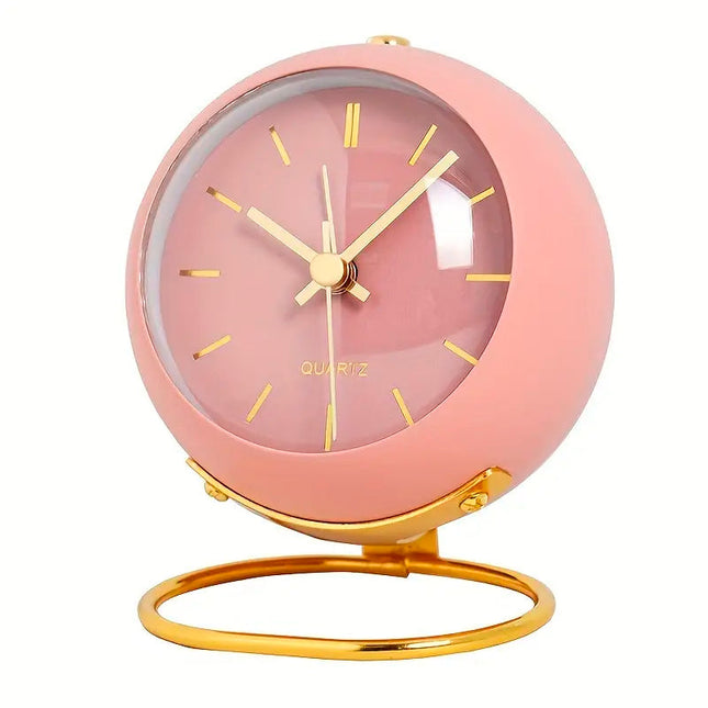 Stille ronde roze wekker vintage
